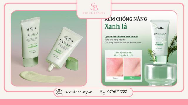 Kem chống nắng d'Alba Waterfull Tone-Up Sun Cream Green