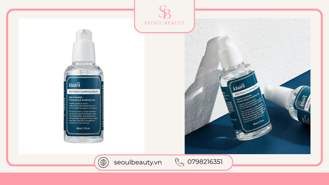 Tinh Chất Klairs Rich Moist Soothing Serum dưỡng ẩm sâu, làm dịu da khô và hỗ trợ phục hồi hàng rào bảo vệ da.