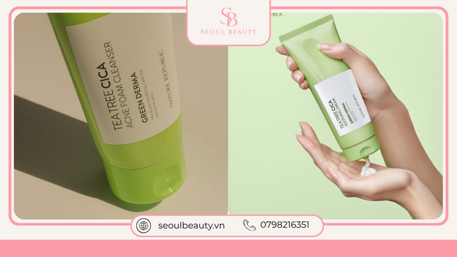Sữa rửa mặt tạo bọt trị mụn Nature Republic Green Derma Tea Tree Cica